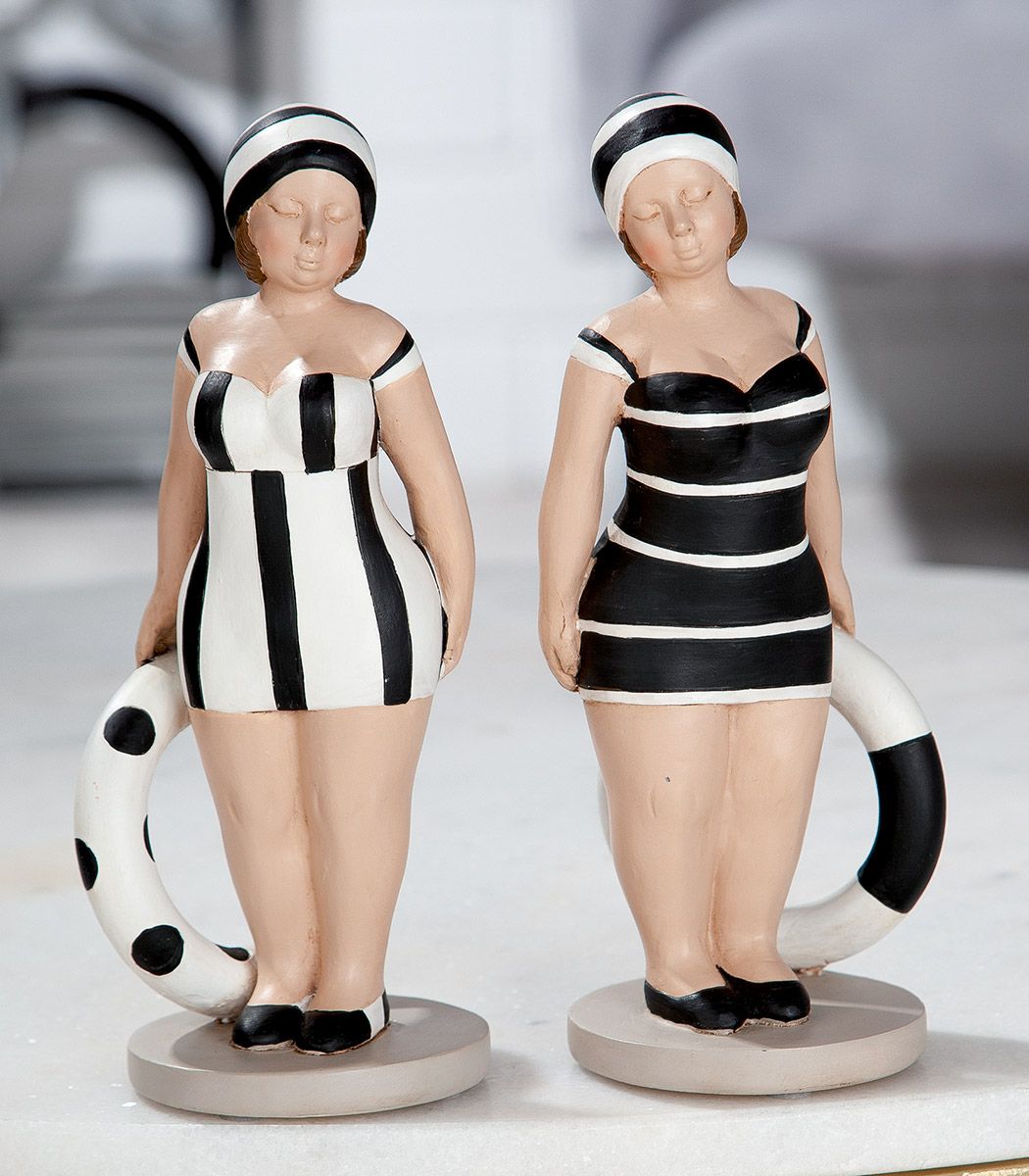 4tlg Maritime Strandschönheiten, 20,5cm Kunstharz Figuren auf Base