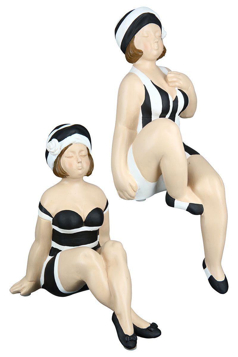 2tlg. Poly Figur "Becky" schwarz/weiß Kantensitzer