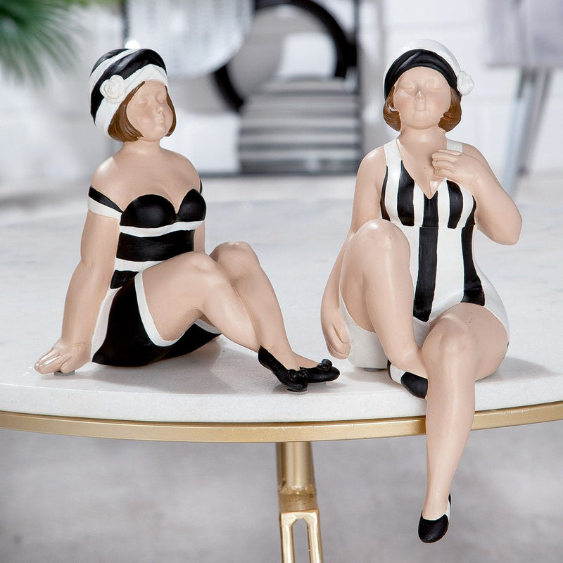 2tlg. Poly Figur "Becky" schwarz/weiß Kantensitzer