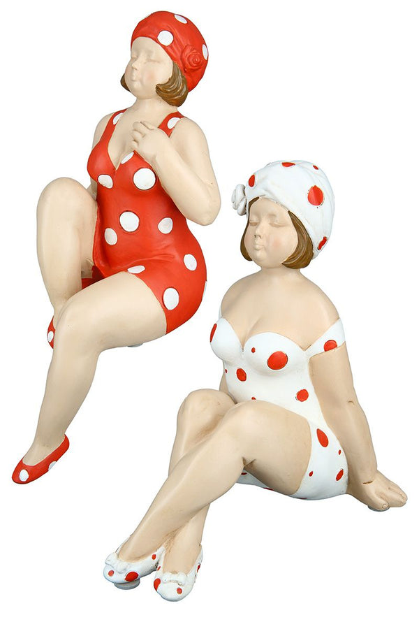 2 delen Polyfiguur "Becky" rood/witte randoppas