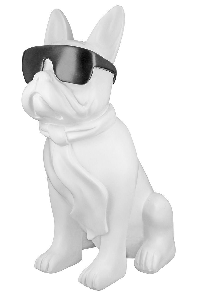 Poly Pug Cool Dog sitting white height 35cm