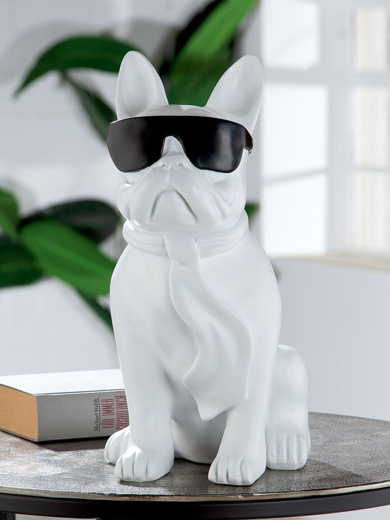 Poly Pug Cool Dog sitting white height 35cm