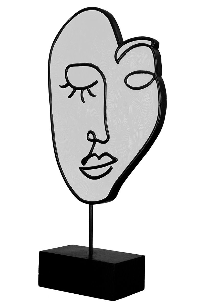 MF 2-er Set Skulptur Gesicht "Vision" Moderne Kunst schwarz / weiß, mit Stab auf schwarzer Base Handgefertigt