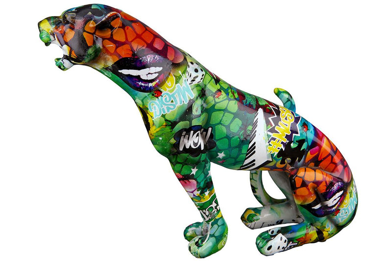 2 delen Figuur Poly Cheetah Street Art kleurrijke Kunstenaar zittend breed 28cm handbeschilderd