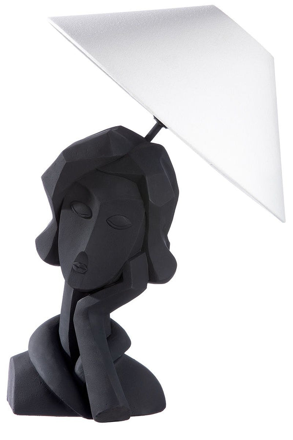 Tischlampe Jolie - elegante Dame mit creme-weißem Schirm aus Kunstharz handgefertigt