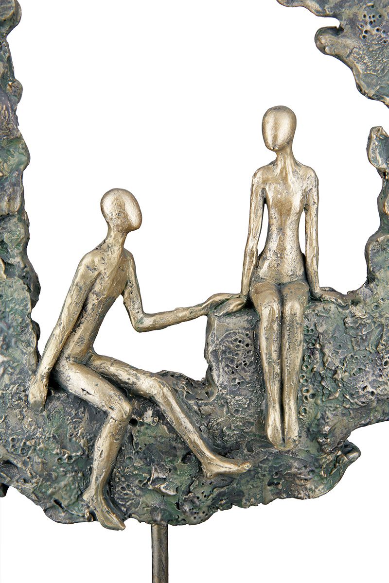 Handmade Poly Sculpture "Hold Your Hand" - Loving Couple in Ring, Green/Antique Gold Tone
