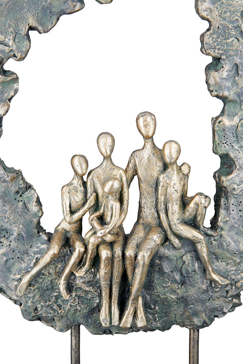 Poly Sculpture "Family" in Green/Antique Gold - Handmade decoration for the home, shelf, desk or sideboard 3 children and parents