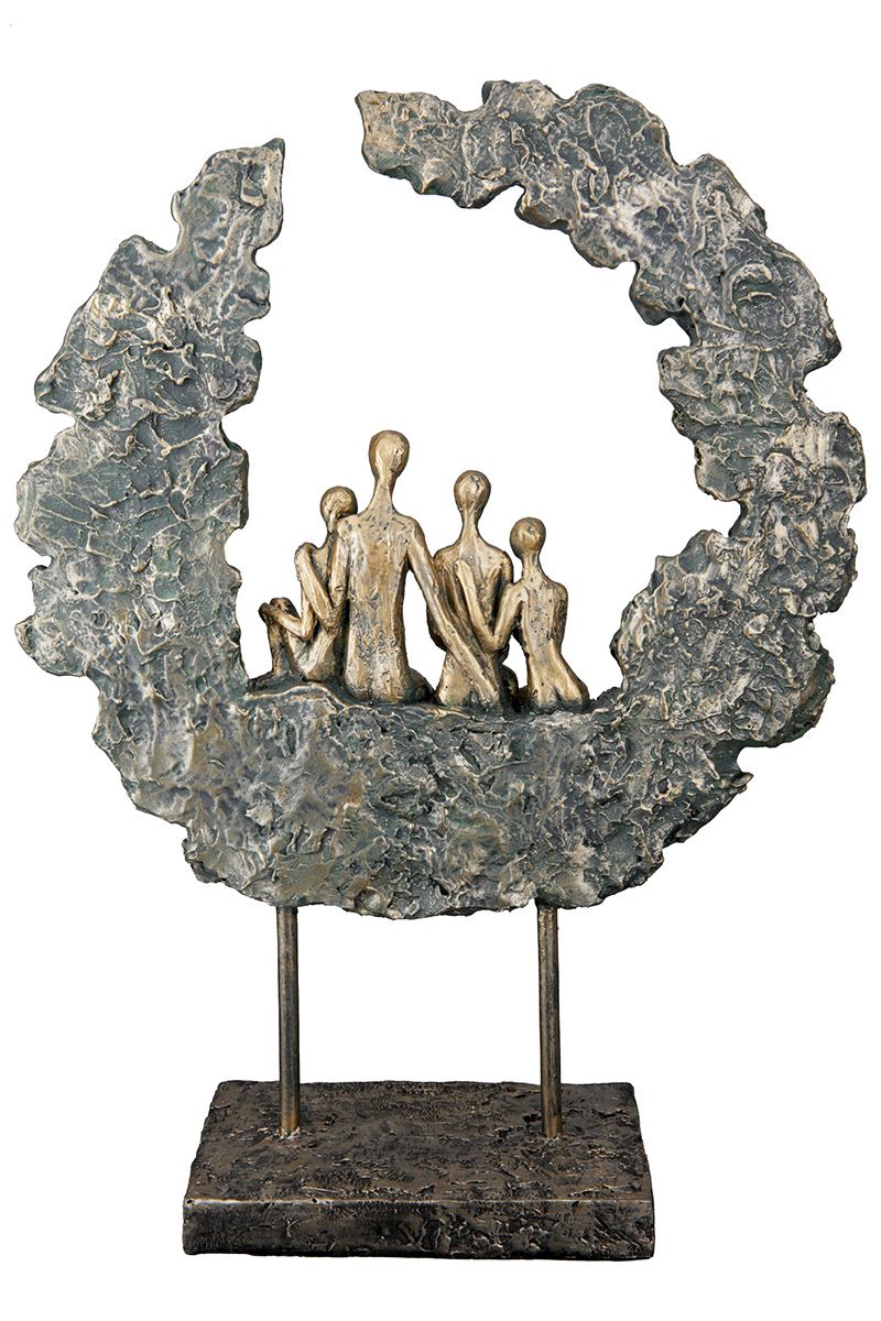Poly Sculpture "Family" in Green/Antique Gold - Handmade decoration for the home, shelf, desk or sideboard 3 children and parents