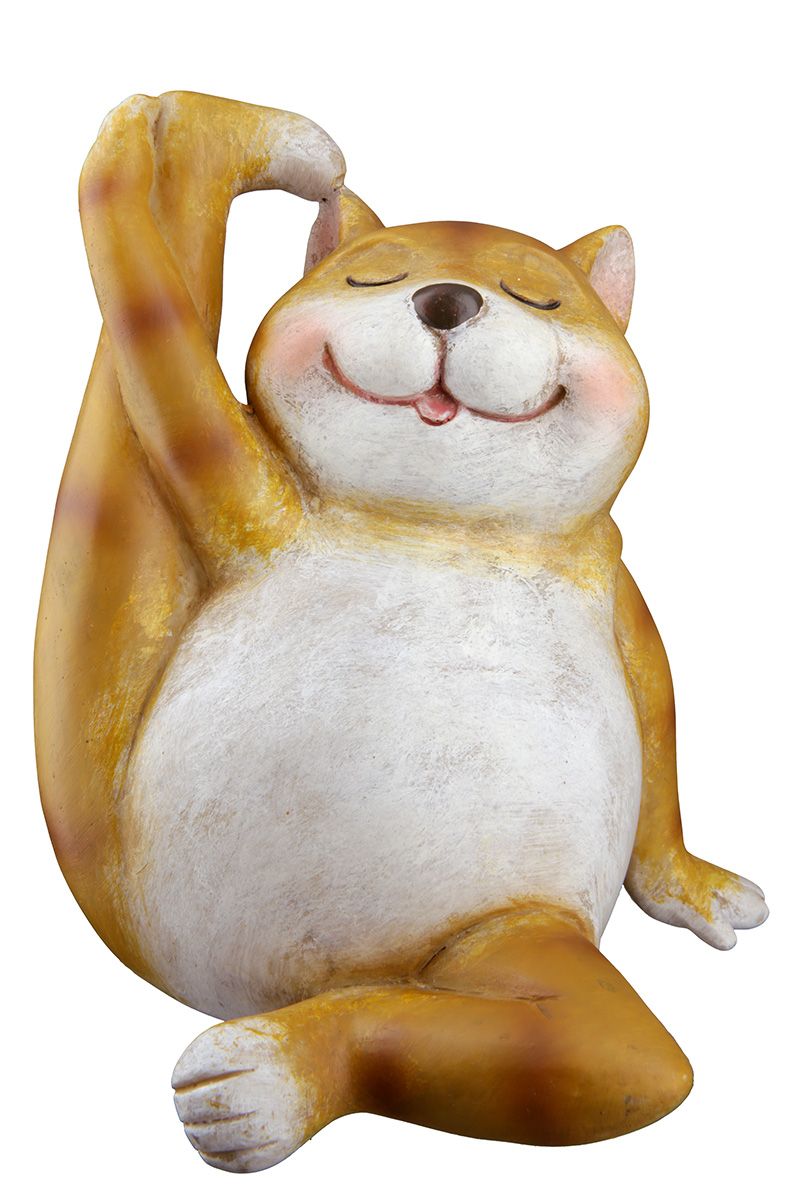 Set of 3 handmade cats "Yoga Trio" made of synthetic resin for meditation and decoration, brown, 9cm x 14.5cm x 15cm