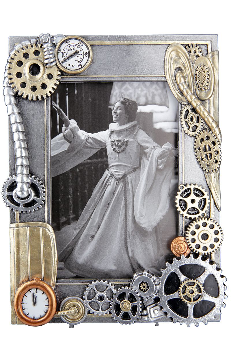 Set of 2 poly photo frames "Steampunk" - antique silver colored with copper colored elements for 10 x 15 cm photos