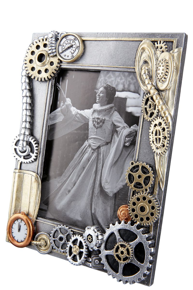 Set of 2 poly photo frames "Steampunk" - antique silver colored with copper colored elements for 10 x 15 cm photos