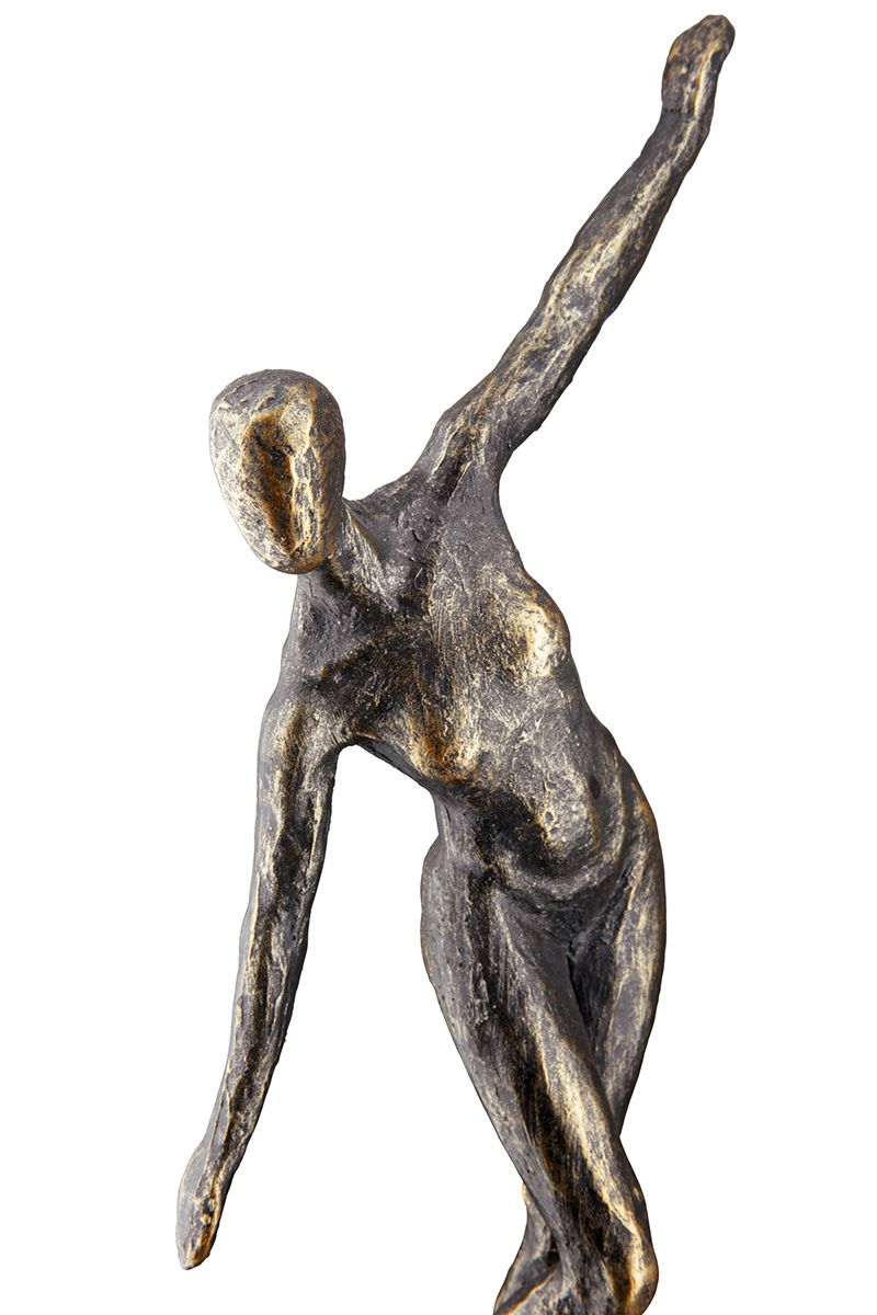 Poly Sculpture "The world in balance" - Limited Edition - Woman in bronze on gray globe with saying card 