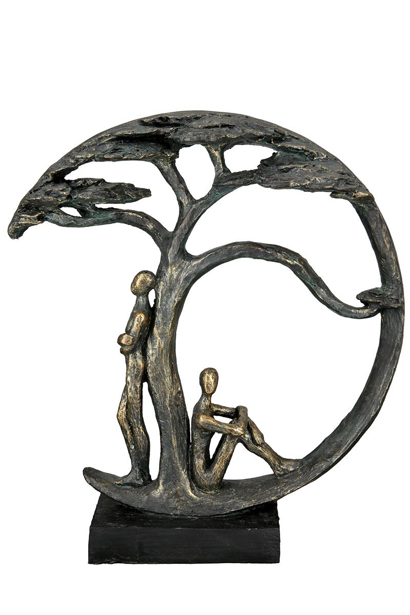 Poly Skulptur Baum Shadow bronzefarben auf schwarzer Base mit Spruchanhänger