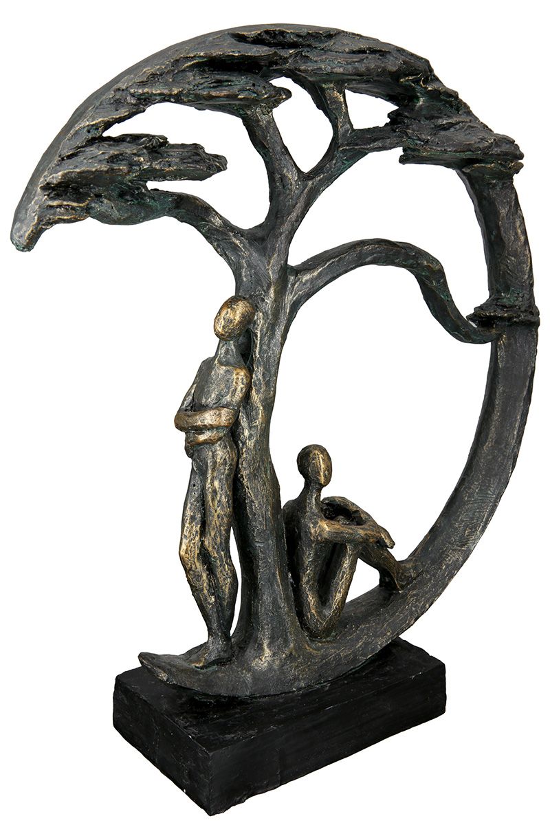 Poly Skulptur Baum Shadow bronzefarben auf schwarzer Base mit Spruchanhänger