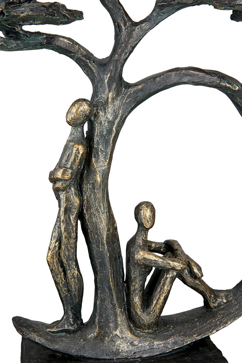 Poly Skulptur Baum Shadow bronzefarben auf schwarzer Base mit Spruchanhänger