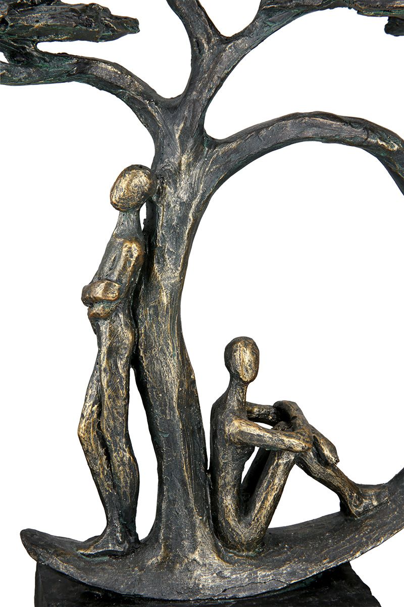 Poly sculpture tree shadow bronze colored on black base with saying pendant