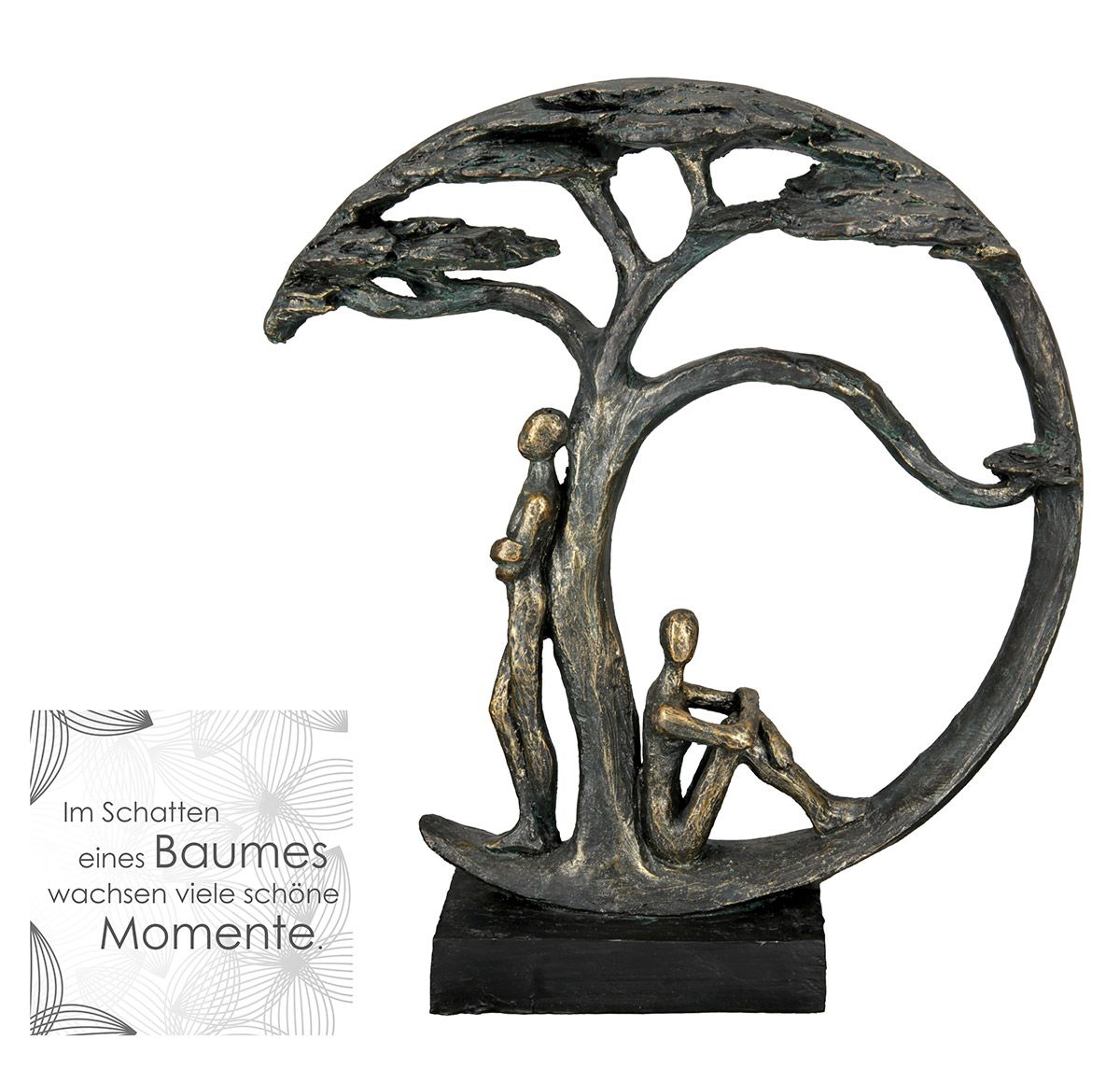 Poly sculpture tree shadow bronze colored on black base with saying pendant
