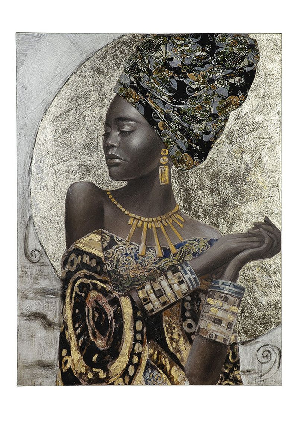 Bild Gemälde African Lady handgemalt auf Leinwand Kopftuch aus Stoff 120x90cm