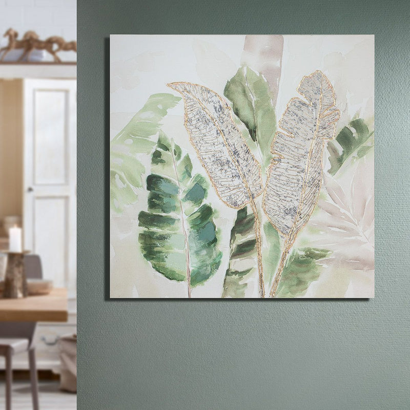 Bild Blätterwald  grün/grau/creme auf Leinwand 100cm handbemalt