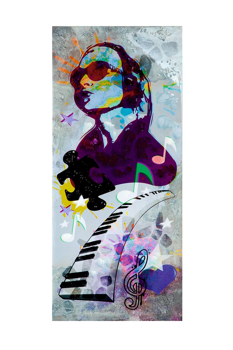 Bild Gemälde Street Art "Music" 2tlg 40cm x 90cm bunt glänzend, auf Leinwand