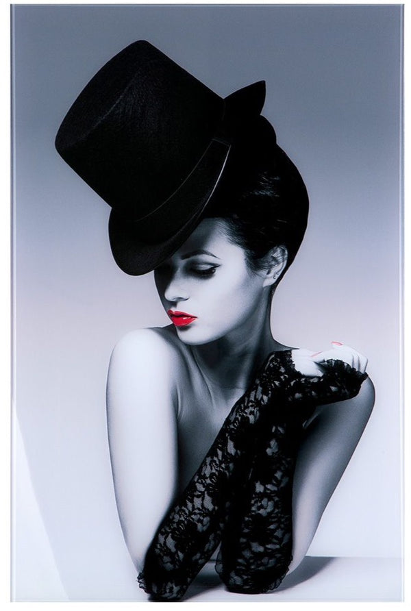 Acrylic picture "Lady with cylinder" grey/black, Guild Handwerk, incl. aluminum frame and mounting material