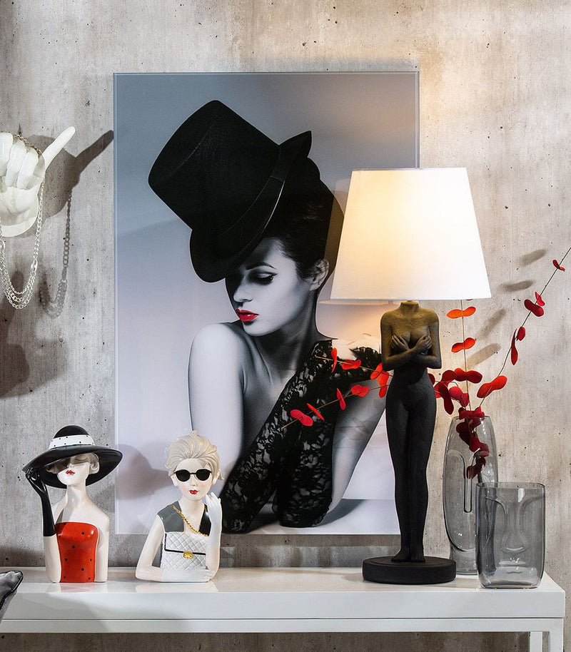 Acrylic picture "Lady with cylinder" grey/black, Guild Handwerk, incl. aluminum frame and mounting material