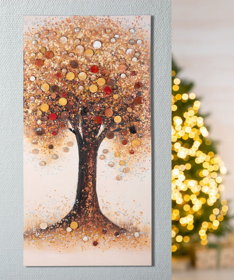 Picture painting autumn tree hand-painted with wooden discs height 140cm