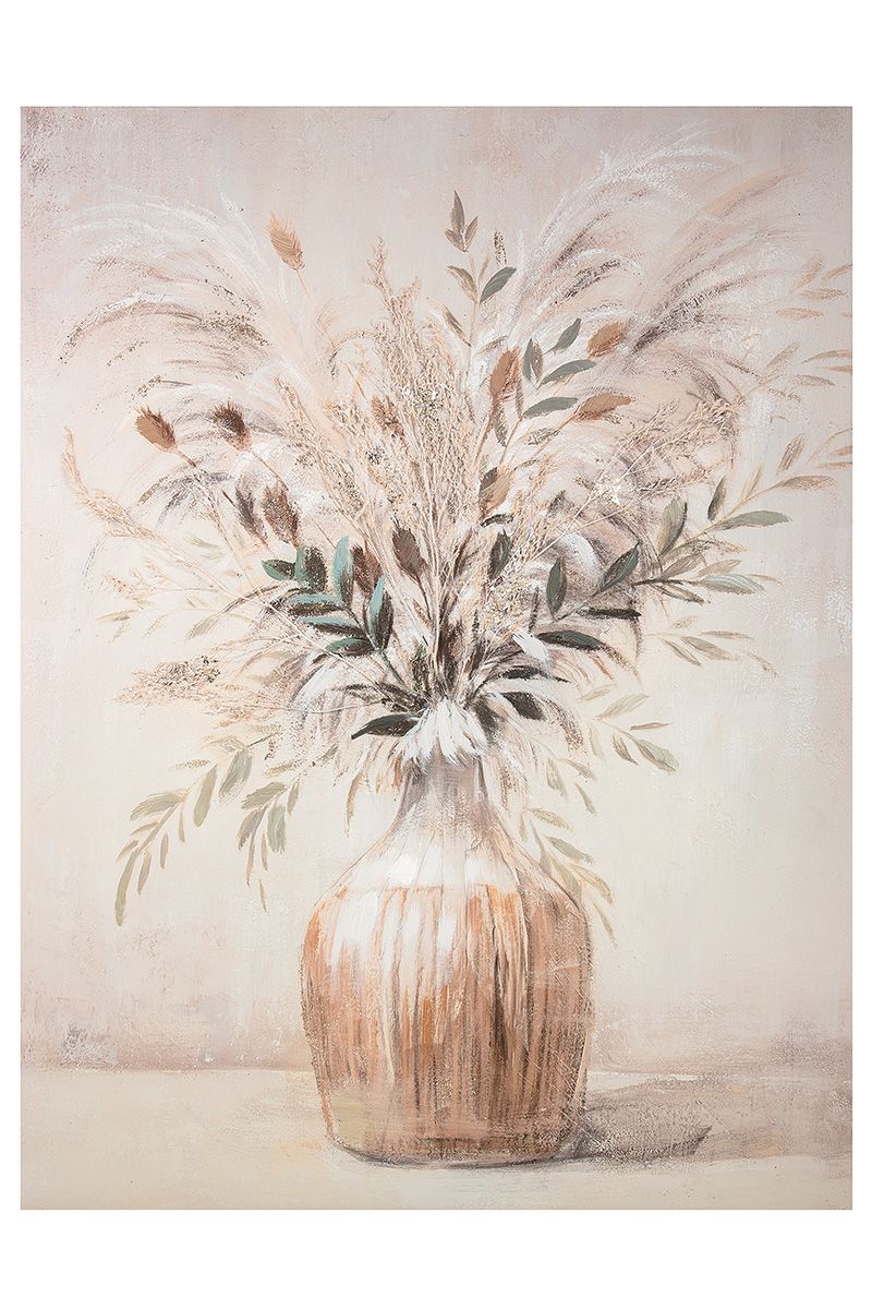 Holz/Leinen Bild "Blumenstrauß" in einer Vase - Schönes Kunstwerk für jeden Raum