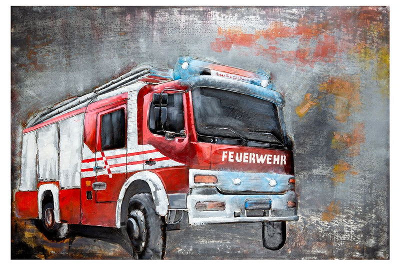 Metal picture fire brigade red gray handmade art object width 120cm
