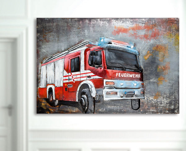 Metall Bild Feuerwehr rot grau Handarbeit Kunstobjekt Breite 120cm