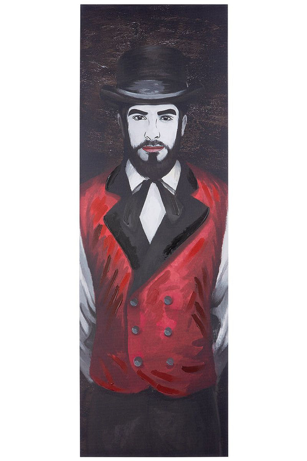 Set van 2 wandfoto zwarte woud man zwart rood op canvas met hoed 90x30cm