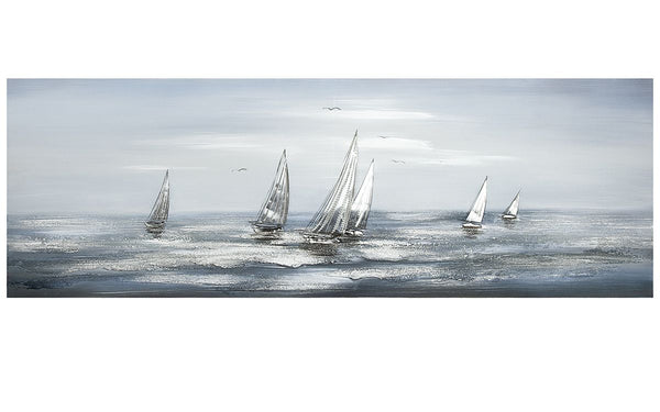Silver Regatta" - Handbemaltes Gemälde mit Aluminium-Ornamenten von Gilde