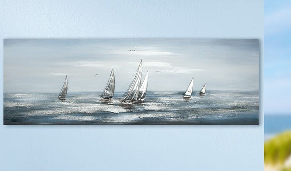 Silver Regatta" - Handgeschilderd schilderij met aluminium ornamenten van Gilde
