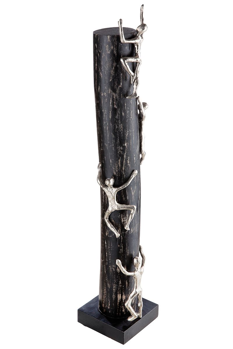 Holz Skulptur schwarz Hoch hinaus Figuren aus Alu mit Spruchkarte Höhe 74cm