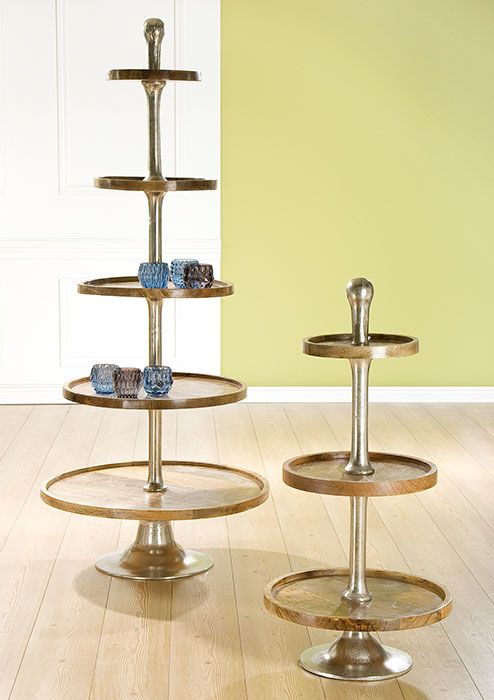 GILDE 5er Etagere XXL aus Alu mit Mangoholzplatten 30x40x50x60x75 cm