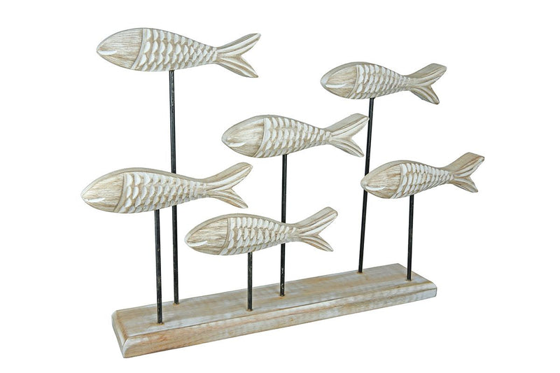 Decorative school of fish made of mango wood