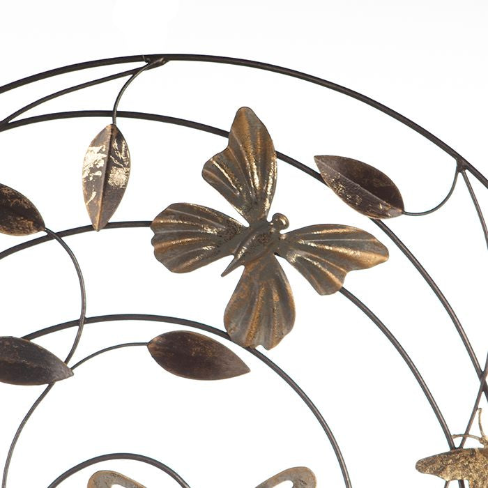 3D Metall Wandrelief Farfalle 50cm grau / hellbraun / goldfarben mit Schmetterlingen und Blättern
