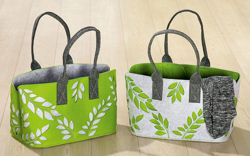 Shopper Filztasche Blätterdesign Hellgrau oder Grün Waschbar