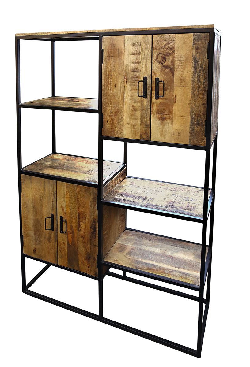 Metal wood shelf "Quattro" - handmade, 2 cabinets, 4 shelves, custom-made