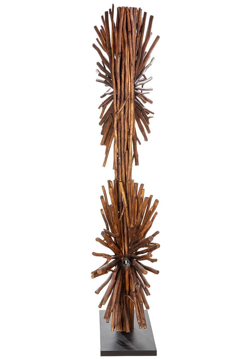 Holz Lampe Dual braunes Naturholz, Standfuß in schwarz Höhe 151cm Exclusive Design Handmade