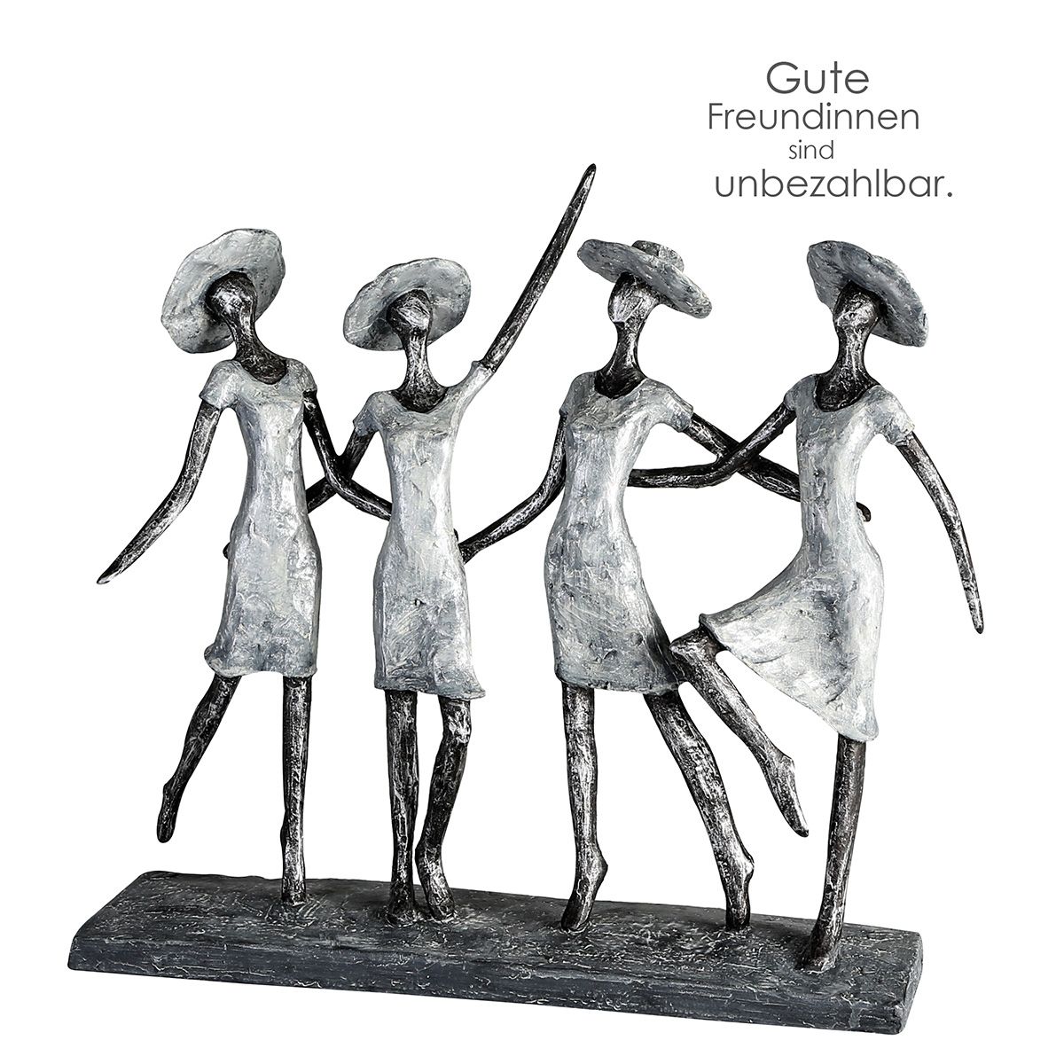 Skulptur 4 Ladys Poly antikfinish Kleider und Hüte mit Spruchanhänger