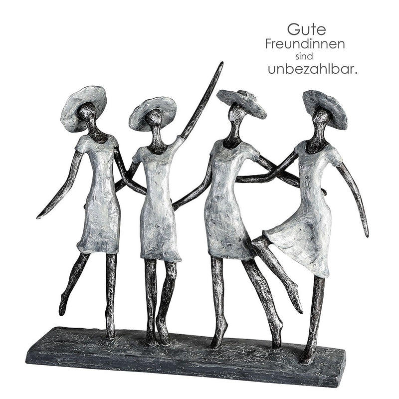 Skulptur 4 Ladys Poly antikfinish Kleider und Hüte mit Spruchanhänger