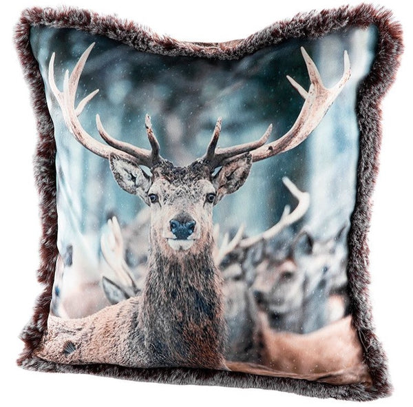 Set van 2 unieke winterkussens met hertenmotief en fluwelen achterkant - Een elegante decoratie voor elke kamer