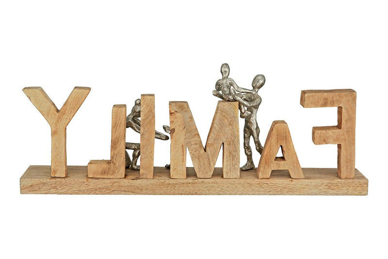 Wooden lettering FAMILY made of mango wood and aluminum. Width 55cm
