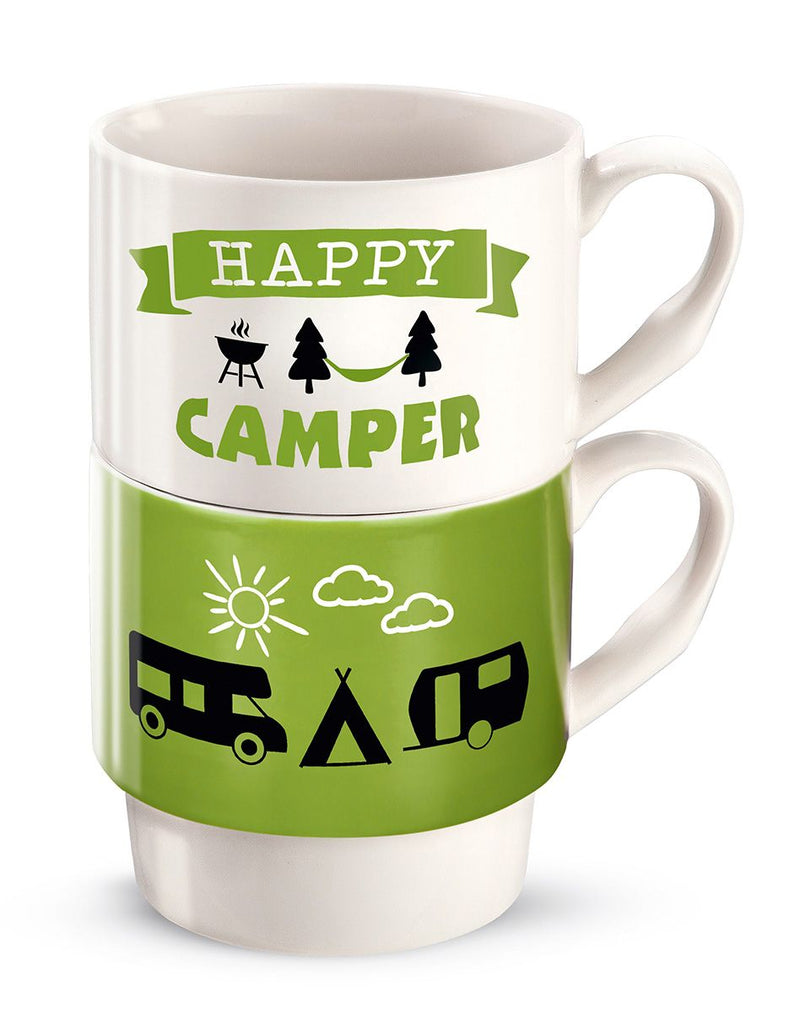 Set of 6 porcelain 2-piece stacking cups Camper white/green/black in gift packaging 330ml