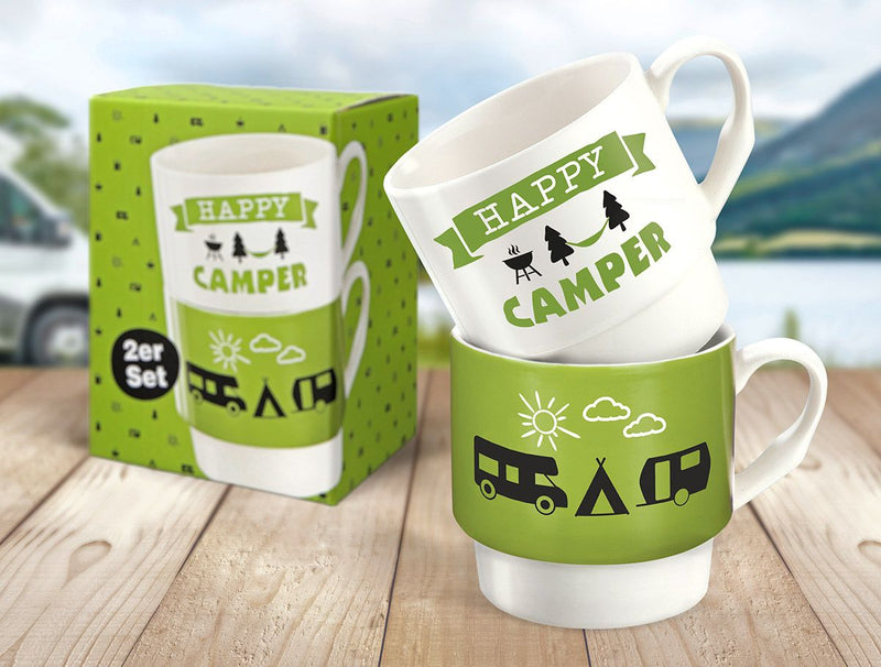 Set of 6 porcelain 2-piece stacking cups Camper white/green/black in gift packaging 330ml