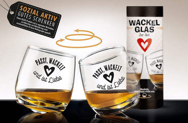2er Set Wackelglas "Passt, wackelt und ist Liebe" - Perfektes Geschenk für Freunde, Kollegen und Partner