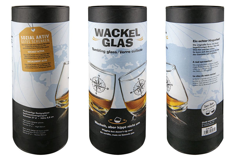 Set van 2 wiebelige glazen "Windrose" Maritiem geschenk met maatschappelijke verantwoordelijkheid