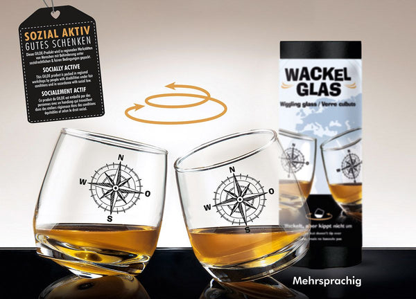 Set van 2 wiebelige glazen "Windrose" Maritiem geschenk met maatschappelijke verantwoordelijkheid