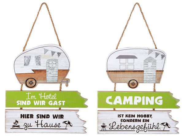 Set of 2 MDF trailers Camping In the hotel we are guests - here we are at home" / "Camping is not a hobby, but a way of life"